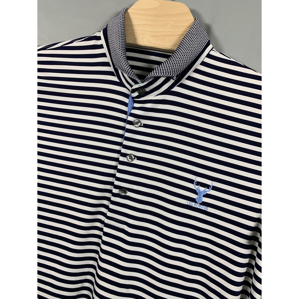 Greyson Les Bordes Mens Navy White Striped Golf Polo Shirt Large L Stretch